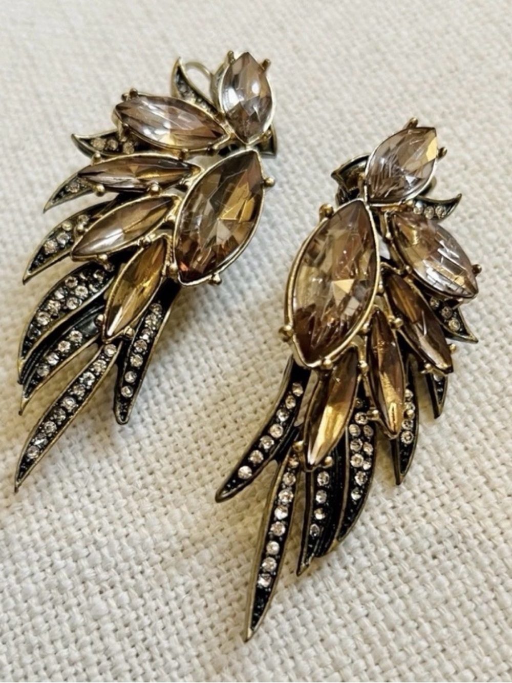 BaubleBar Gold-Tone Champagne Crystal Wing Drop Earrings - “Crawlers”